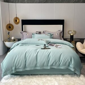 4Pcs Horse Bedding Set Tiffany Green 1000TC Egyptian Cotton Bedding Embroidery Duvet Cover for Adult Teens Bed Sheet Pillowcases 1
