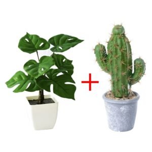 2pcs/Lot Desktop Plants Artificial Monstera Bonsai Fake Tree In Pot Foam Cactus Desert Thorn Ball For Home Garden Bathroom Decor 1