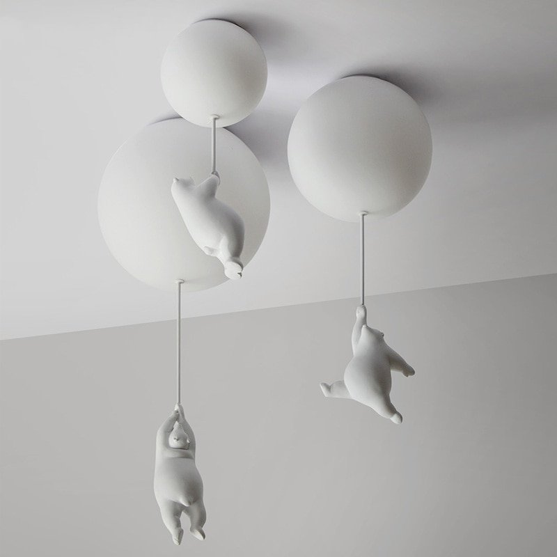 Modern Polar Bear Pendant Chandelier Creative Mike White Glass Ball Resin Indoor  Kid Children Kindergarten Hanging Led Lamp 4