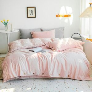 Home Duvet Cover Set with Buttons Closure Twin Queen King size 100% Cotton 4Pcs Solid Luxurious Soft Bedding set Bed Sheet 1