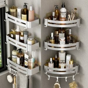Aluminum Alloy Bathroom Shelf Without Drilling Bathroom Accessories Shampoo Rack Toilet Corner Wall Mounted Shower Shelf 1