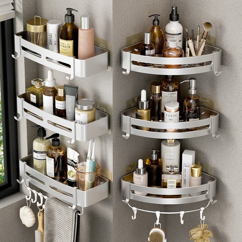 Aluminum Alloy Bathroom Shelf Without Drilling Bathroom Accessories Shampoo Rack Toilet Corner Wall Mounted Shower Shelf 1