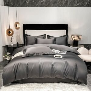 Queen King Twin Family size Plain Gray 800TC Cotton Solid Color 4/6Pcs Bedding Set Duvet Cover with zipper Bed Sheet Pillowcases 1