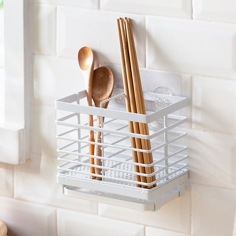 Utensil Cutlery Holder Suspended Wall Drainer with Tray Sink Drying Rack Kitchen Counter Organizer Tableware Storage Table White 2