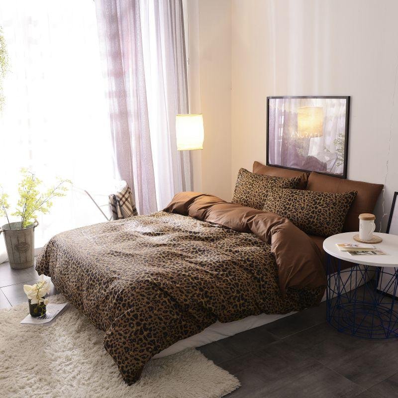 Brown leopard 100%Cotton Twin Bedding Set Queen King size Bed set Duvet Cover Bed sheet Fitted sheet ropa de cama parure de lit 2