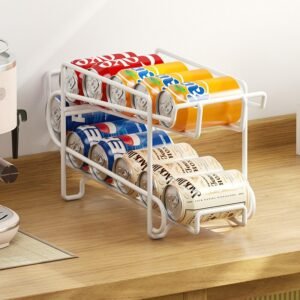 2pcs 2-Tier Rolling Beverage Soda Can Storage Organizer Refrigerator Pantry Rack Slide Beers Kitchen Bin Holder Cabinet Metal 1