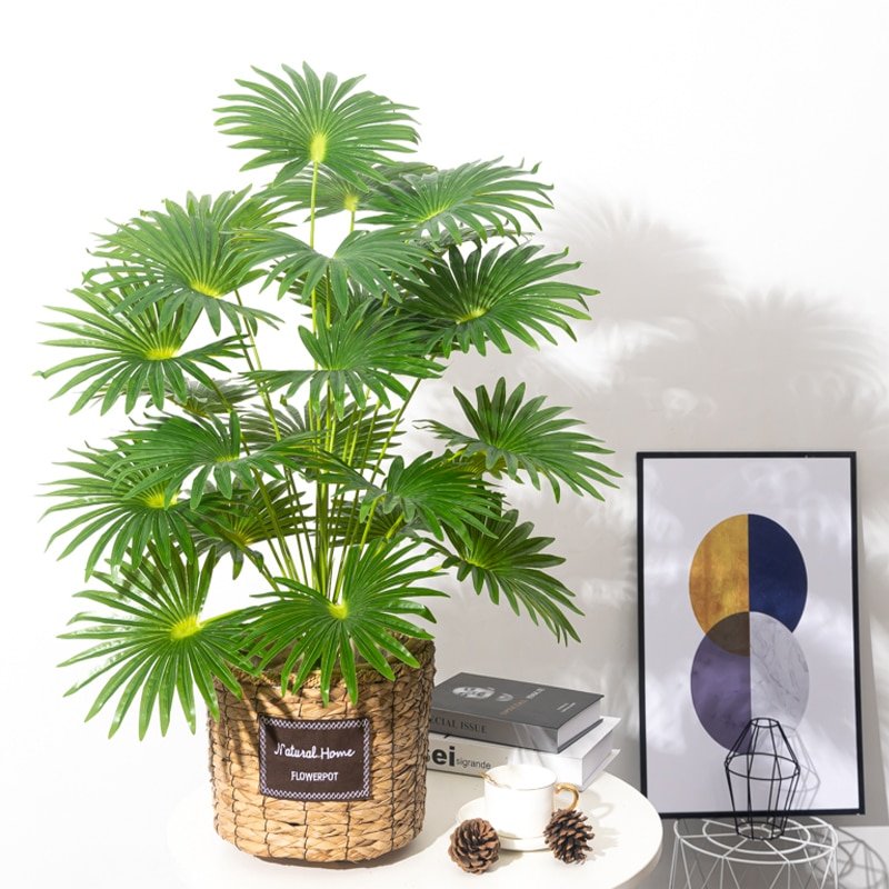 50-95cm Tropical Monstera Large Artificial Plants Fake Palm Tree Plastic Fan Leafs Tall Potted Tree Branch For Home Garden Decor 2