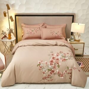 Vibrant Blossom Flowers Duvet Cover Chinoiserie Chic Blooming 100%Cotton 4Pcs Soft Bedding Set Bed Sheet Pillowcases 1