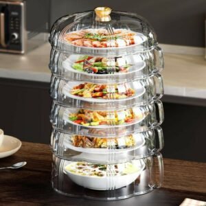 Multifunctional 3/4/5 Layer Food Cover Stackable Transparent Heat Preservation Plastic Lid Organizer Kitchen Anti Fly Protector 1