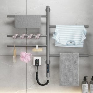 Rotatable Electric Bathroom Bath Towel Warmer Heating Dryer Shelf Rack Built-in Timer Temperature Control Wall Mounted Rail 1