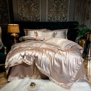 Smooth Sateen Cotton Delicate Jacquard Duvet Cover Champagne King/Queen 4Pcs Bedding Set 1Bed sheet1 Duvet Cover 2 Pillowcases 1