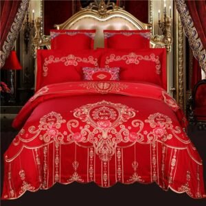 Traditional Wedding Red Bedding Double Happiness Dragon and Phoenix Bird Chic Embroidery Duvet Cover Bedspread Sheet Pillowcase 1