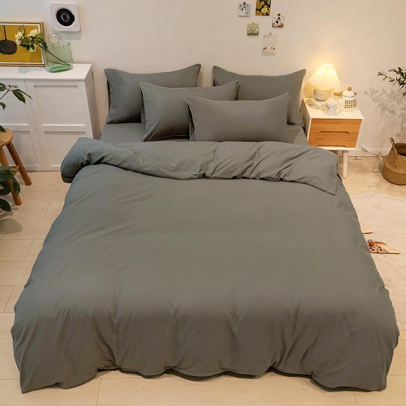Soft Breathable Simple Solid Color Bedding Set with Zipper 4Pcs Twin Full Queen King 4/6Pcs Comforter Cover Bedsheet Pillowcases 1