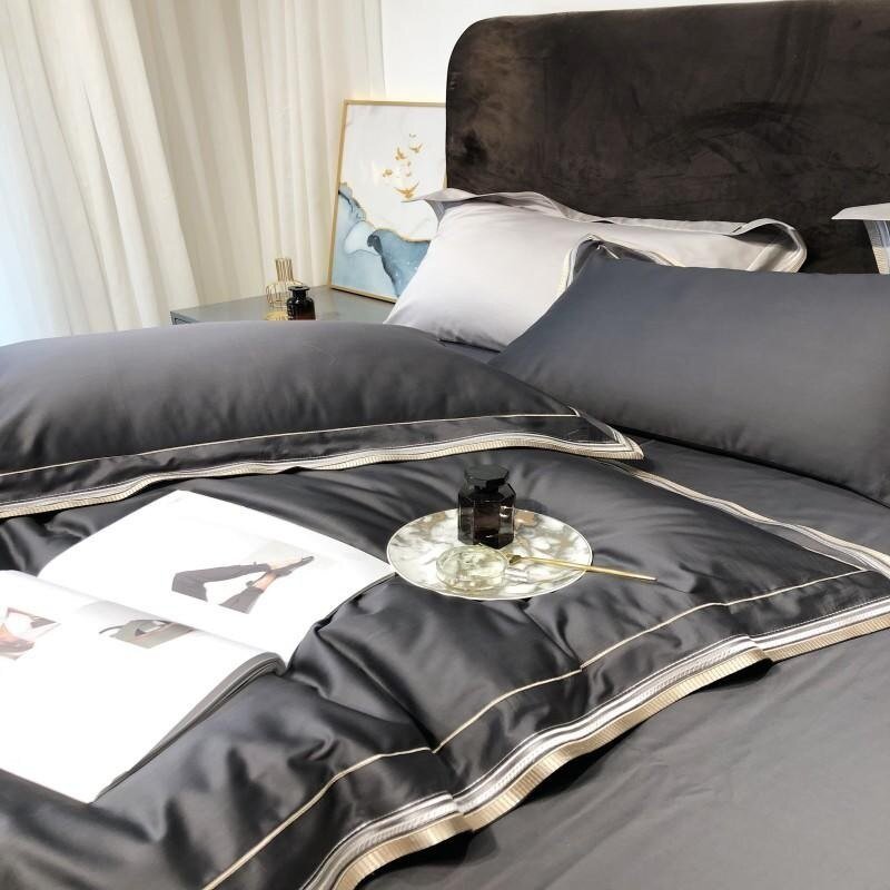 100%Egyptian Cotton Duvet Cover Set Ultra Soft Easy Care Breathable Queen/King 4Pcs Dark Grey Bedding set Bed Sheet Pillowcases 4