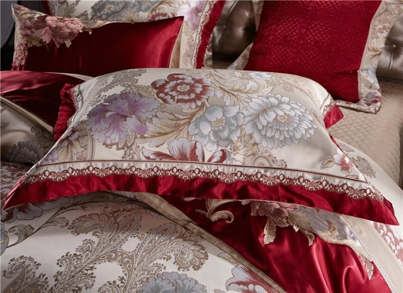 Golden Silk Cotton Luxury Satin Jacquard Bedding Set Queen King size Bedding Sets Bed Sheet/Spread Set Duvet Cover bedclothes 5