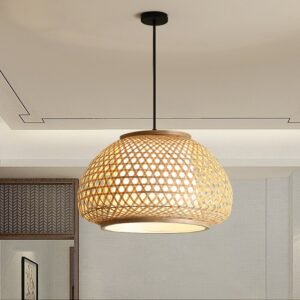 Modern Hand Woven Bamboo Ceiling Chandelier Kitchen Dining Table Restaurant Led Hanging Lamp Indoor Decor Suspension Light 1