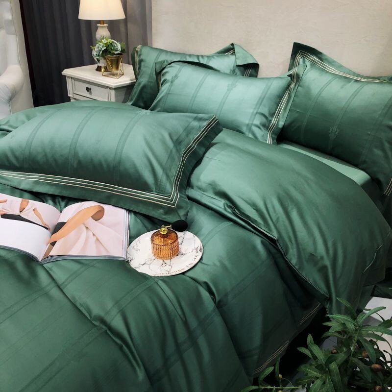Embroidered Frame Chic Jacquard Duvet Cover Bed Sheet Pillowcases 1000TCEgyptian Cotton Green Bedding set Double Queen King 4Pcs 4