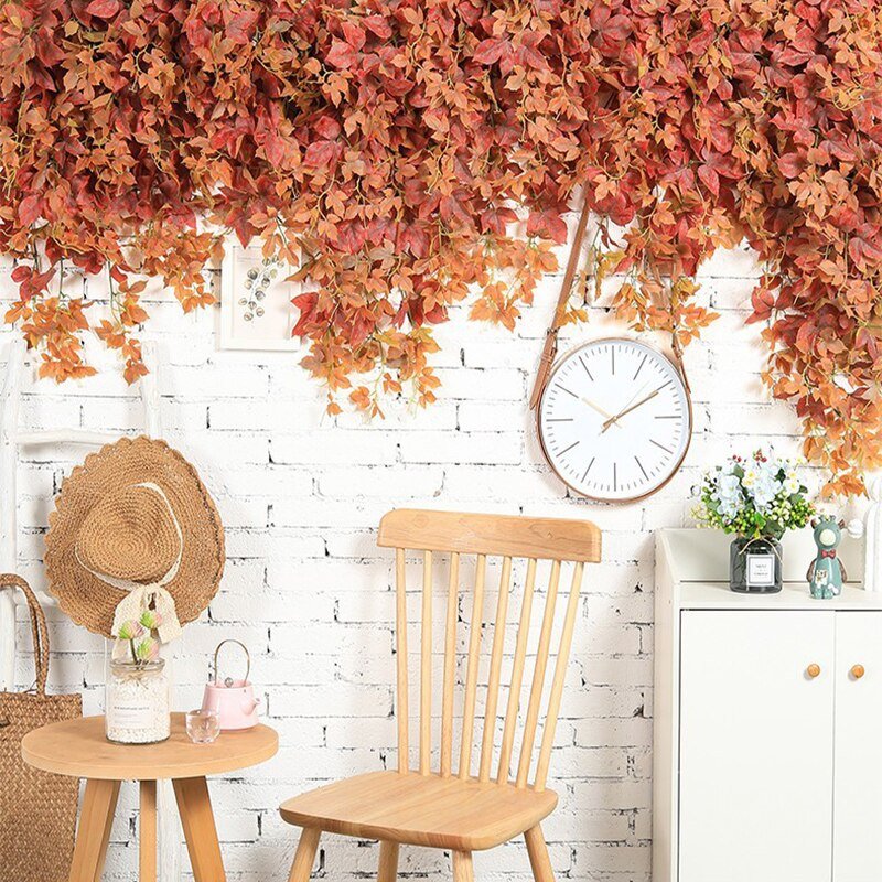 90-120cm Long Artificial Vines Silk Plants Fake Maple Leafs Faux Creeper Rattan Wall Hanging Plants Branch For Home Garden Decor 3