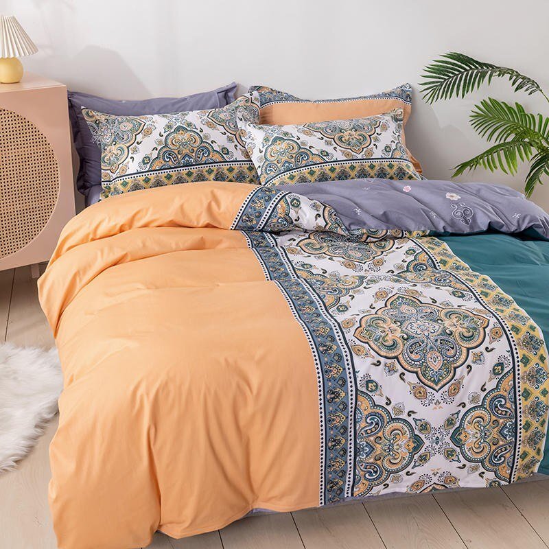 100%Cotton Soft Duvet Cover Set Paisley Bohemian Bedding Set Bed Sheet Comforter Cover Pillow Shams 4Pcs Queen King size 4