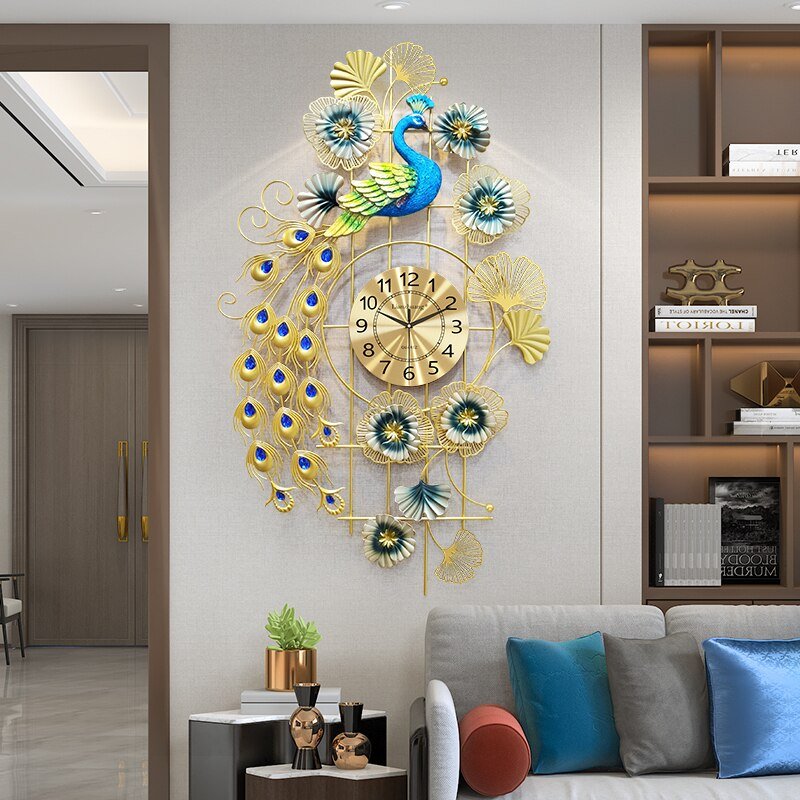 Golden Battery Big Wall Clock Modern Design Arabic Nordic Wall Clock Living Room Peacock Reloj Pared Decor Accesories For Home 3