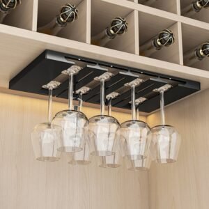 Punch Free Stainless Steel Wine Glass Rack Holder Under Cabinet Shelf Hanging Bar Kitchen Goblet Storage Organizer Black 1