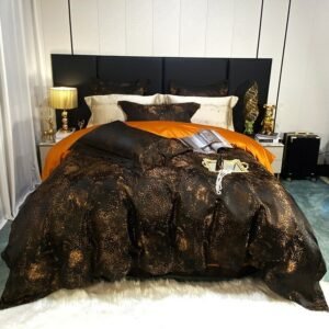 Luxury Chic Black Leopard Duvet Cover Set 1000TC Egyptian Cotton Satin Silky Soft 4/6Pcs Bedding Set Bed/Fitted Sheet Pillowcase 1
