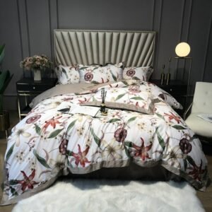 Green Botanical Plant Leaves Duvet Quilt Cover Pillow Shams 4Pcs Queen King size Egyptian Cotton Bedding Set Flat Bed sheet set 1
