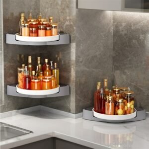 New Detachable Kitchen Wall Corner Rotating Tray Shelf Spice Rack Storage Organizer Cabinet Plastic Seasoning Bottle Holder 1