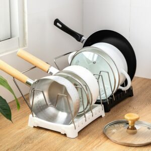 Adjustable Cooking Pan and Pot Holder Rack Storage Lid Drainer Kitchen Cabinet Pantry Drawer Organizer Cover Stand Shelf 1