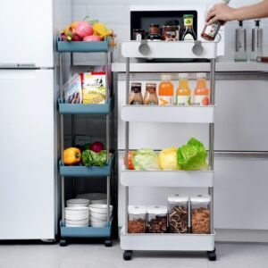 13cm Narrow Rolling Slim Utility Storage Cart with Wheels Multi-Layer Pantry Kitchen Organizer Fruit Vegetable Shelves 1