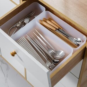 3pcs Cutlery Organizer Tray Kitchen Cabinet Drawer Storage Box Utensil Knife and Fork Tableware Chopsticks Spoon Plastic Clear 1