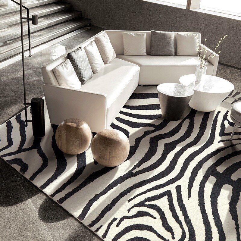 Home Decoration Light Luxury Zebra Pattern Carpet Bedroom Lounge Thickened Rugs Nordic Fluffy Plush Large Area Living Room Rug 1