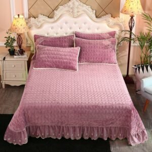 Super Soft Solid Quilted Bed Quilted Bedspread Bed Cover Winter style Warm Fleece Chic 250X250cm/250X270cm Bed spread Pillowcase 1
