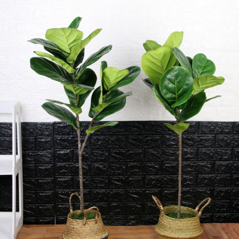 55-122cm Tropical Plants Large Artificial Ficus Tree Branch Real Touch Banyan Tree Fake Palm Leaves For Home Garden Office Decor 2