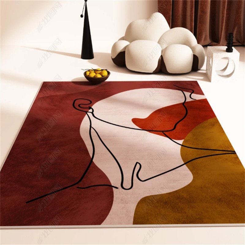 Retro Light Luxury Living Room Sofa Coffee Table Carpet Abstract Bedroom Bedside Soft Rug Modern Hotel Homestay Decoration Rugs 3