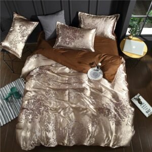 Jacquard Satin Rich Silky Duvet Cover Set 4Pcs Full Queen Silver Golden Soft Microfiber Comforter Cover Bed Sheet 2 Pillowcases 1