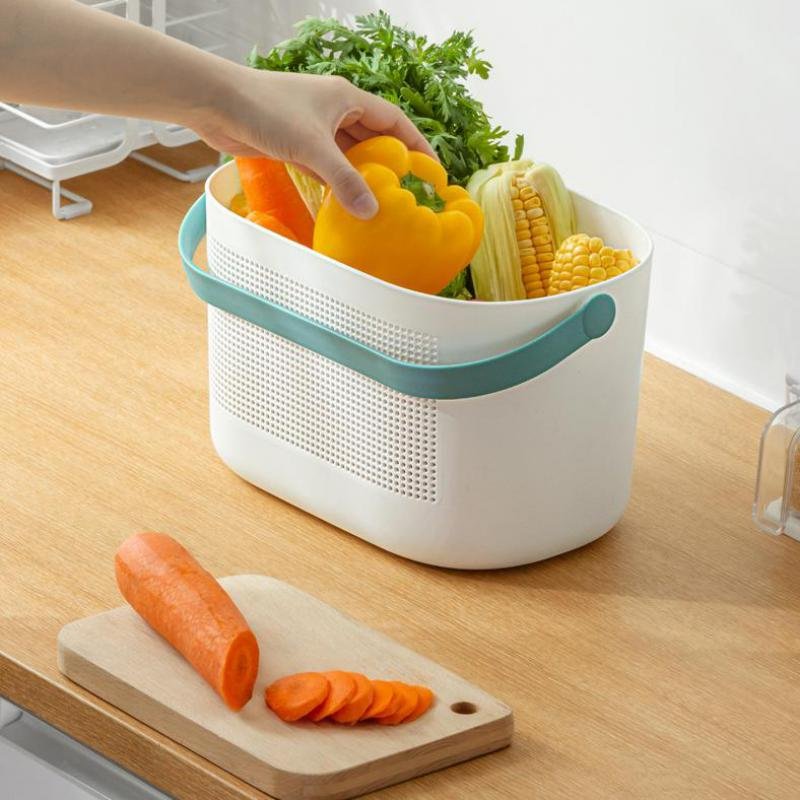 2pcs Portable Fruit Vegetable Storage Basket Large Kitchen Shelf Cabinet Pantry Organizer Sundries Snacks Plastic Containers 1