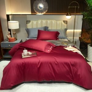 4Pcs Premium Quality Egyptian Cotton Reversible Duvet Cover Set King Queen Double Bedding Set Soft Silky Bed Linen Pillow shams 1