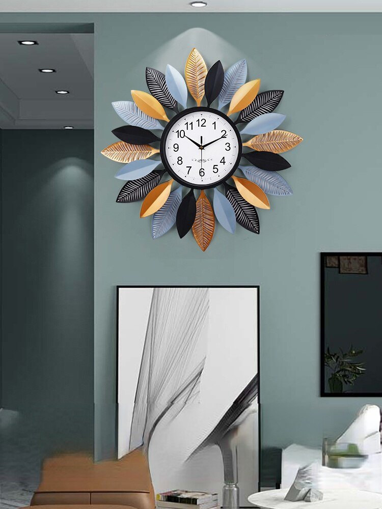 Nordic Leaf Wall Clock Living Room Large Metal Luxury Wall Clock Creativity Silent Zegar Na Sciane Wall Decor Modern LL50WC 2