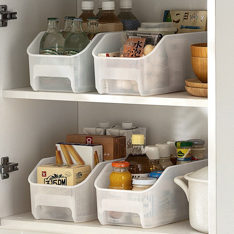 2pcs/lot Kitchen Pantry Cabinet Organizer Bins Refrigerator Sundries Storage Box Snacks Seasoning Bottle Container Transparent 4