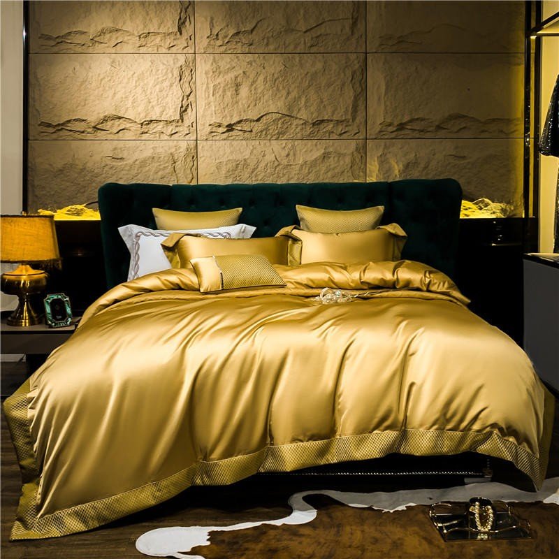 Satin Silver Golden Luxury Duvet Cover set Egyptian Cotton Silky Smooth Soft Comforter Cover Bed Sheet Bedspread Pillowcases 1