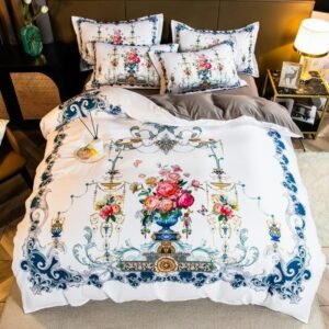 400TC Cotton Sateen Vibrant Blossom Flowers Printed Duvet Cover Full Queen 4Pcs Luxury Soft Bedding Set Bed Sheet Pillowcases 1