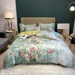 Premium 100%Egyptian Cotton Duvet Cover set Silky,Soft,Smooth,Blossom Vintage Flowers Bedding set 1Pc Bed Sheet  2 Pillowcases 1