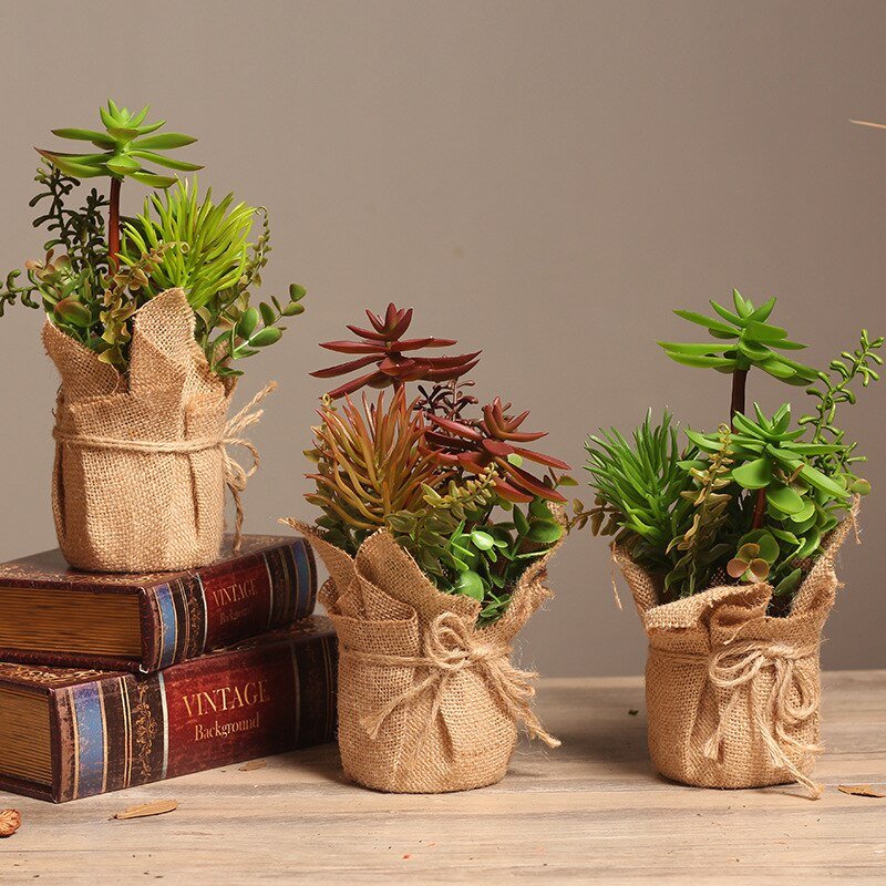25cm Fake Succulent Potted Artificial Plants Creative Desktop Tree Plastic Leaves Bonsai For Home Decor Valentine's Day Present 2