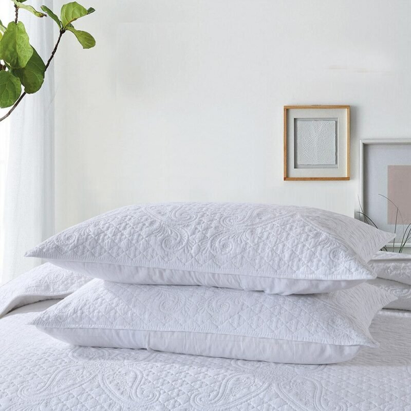 Queen size 3Pcs Quilted Cotton Bedspread For Bed Pillow shams Embroidery White Bedspread Bed cover set Couvre Lit De Luxe 3