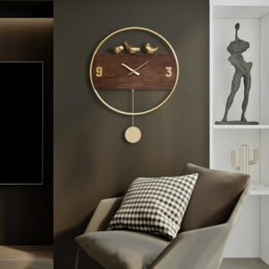 Luxury Nordic Wall Clock Modern Design Silent Gold Pendulum Wall Clock Wood Metal Living Room Reloj De Pared Home Decor ZP50ZB 1