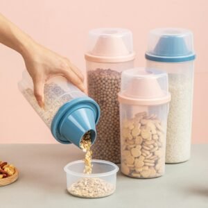 4pcs 1L/1.5L Small Cereal Dispenser Set Sealed Jars with Lid Kitchen Food Storage Containers Plastic Tea Coffee Sugar Organizer 1