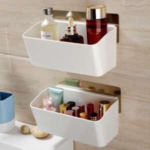 New Multifunction Bathroom Basket Organizer Plastic Hanging Cosmetics Holder Storage Rack with Drainer Wall White Makeup Kitchen 1