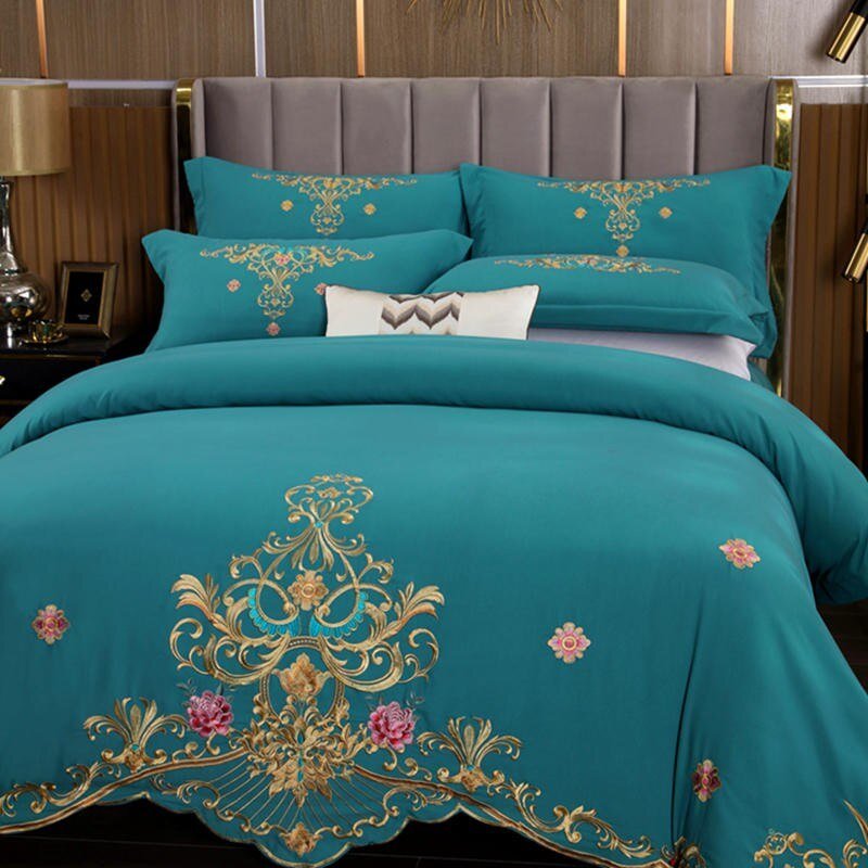 400TC Brushed Cotton Flower Embroidered Duvet Cover Set Blossom Elegant Bedding set Bed Sheet Pillowcases Double Queen King 4Pcs 2