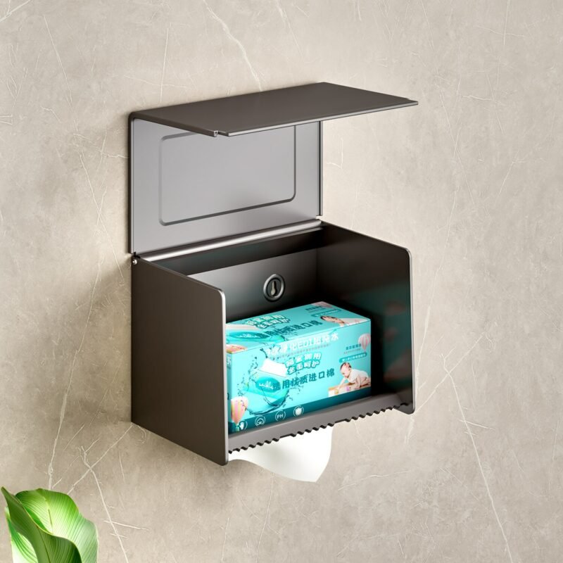 Toilet Paper Holder Aluminum Alloy Tissue Box No Drilling Paper Roll Holder Phone Shelf Bathroom Storage Organizer 5